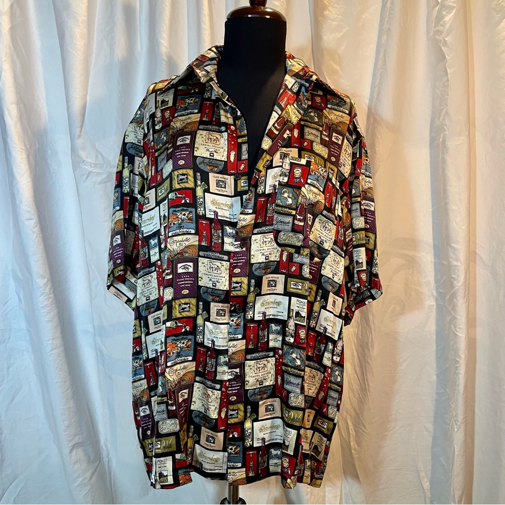 NICOLE MILLER 90’s Silk Shirt WINE LABEL Theme/Pattern Medium